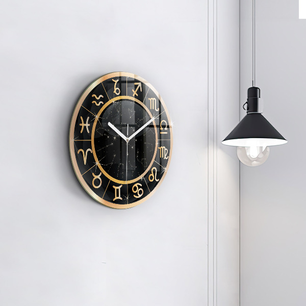 Round wall clock Black Zodiac Signs