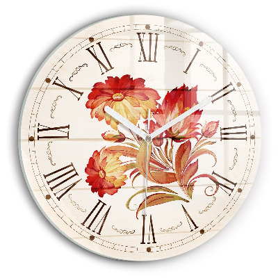 Round wall clock Red Flowers
