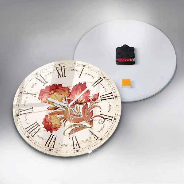Round wall clock Red Flowers