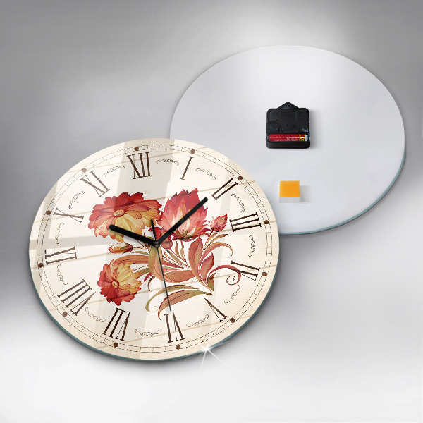 Round wall clock Red Flowers