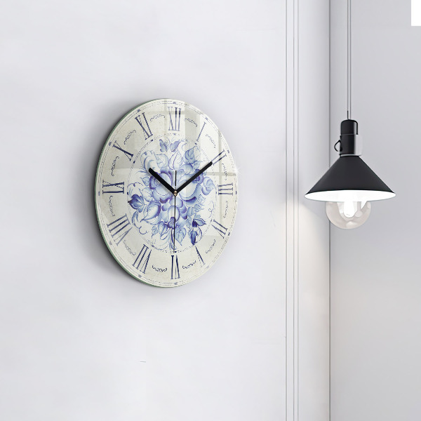 Round wall clock Blue Flowers