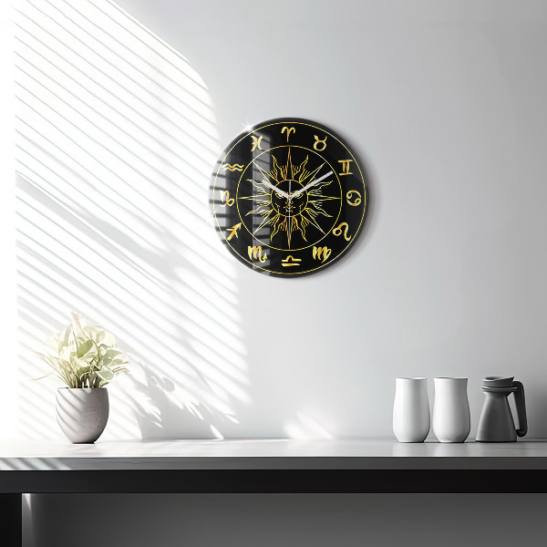 Round wall clock Golden Zodiac Signs