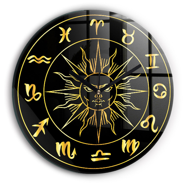 Round wall clock Golden Zodiac Signs