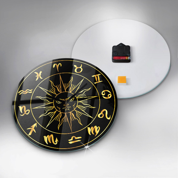 Round wall clock Golden Zodiac Signs
