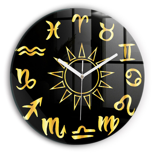 Round wall clock Golden Zodiac Signs and Sun