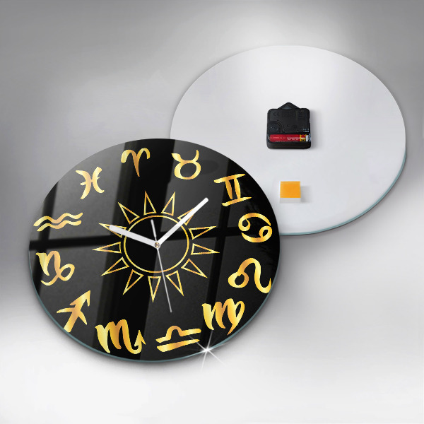 Round wall clock Golden Zodiac Signs and Sun