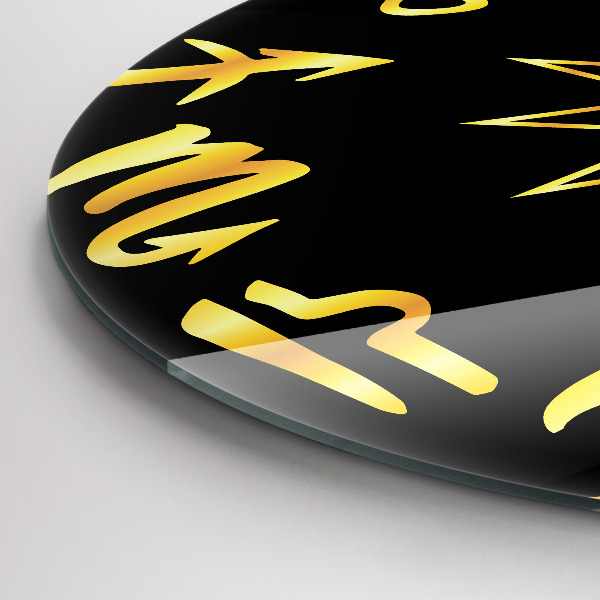 Round wall clock Golden Zodiac Signs and Sun