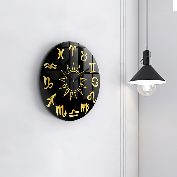 Round wall clock Golden Zodiac Signs and Sun