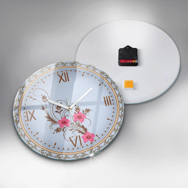 Round wall clock Pink Flowers