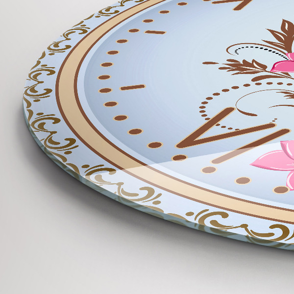 Round wall clock Pink Flowers