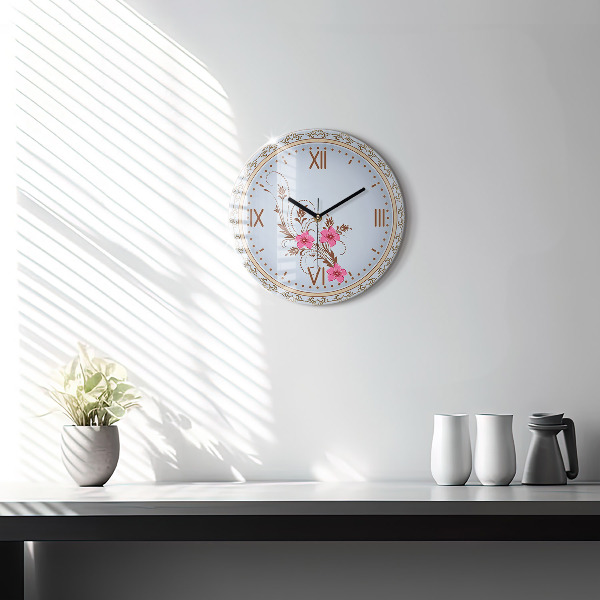 Round wall clock Pink Flowers