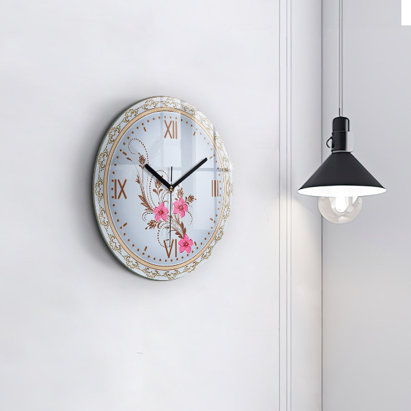 Round wall clock Pink Flowers