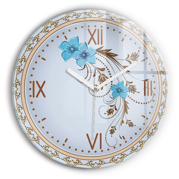 Round wall clock Blue Flowers