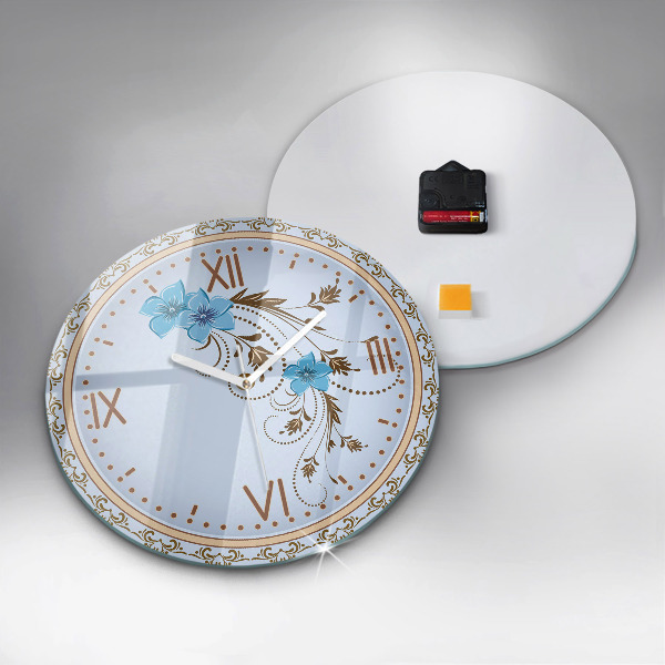 Round wall clock Blue Flowers