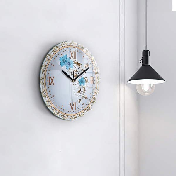 Round wall clock Blue Flowers