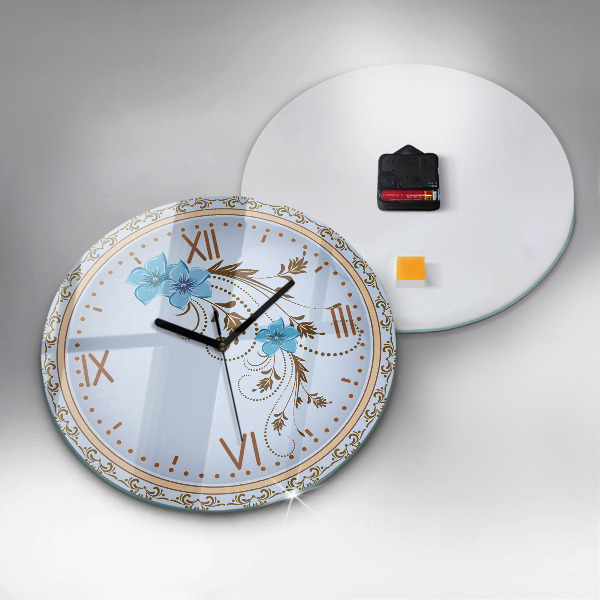 Round wall clock Blue Flowers