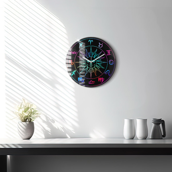 Round wall clock Rainbow Zodiac Signs and Sun