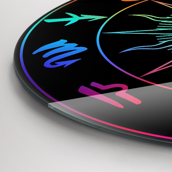 Round wall clock Rainbow Zodiac Signs and Sun