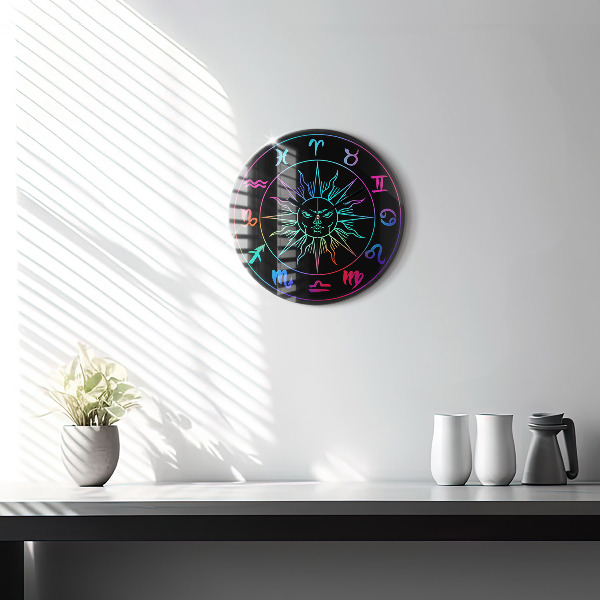 Round wall clock Rainbow Zodiac Signs and Sun