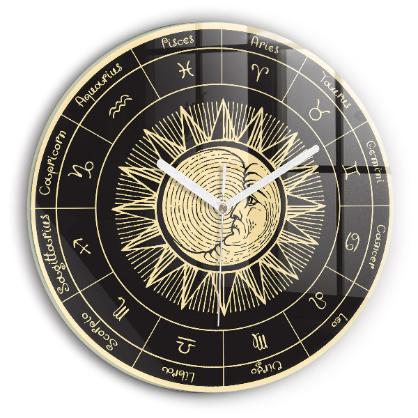 Round wall clock Zodiacs and Sun