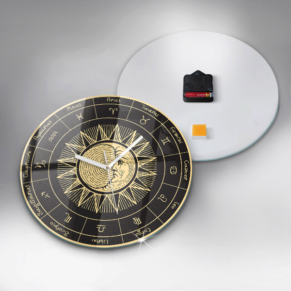 Round wall clock Zodiacs and Sun