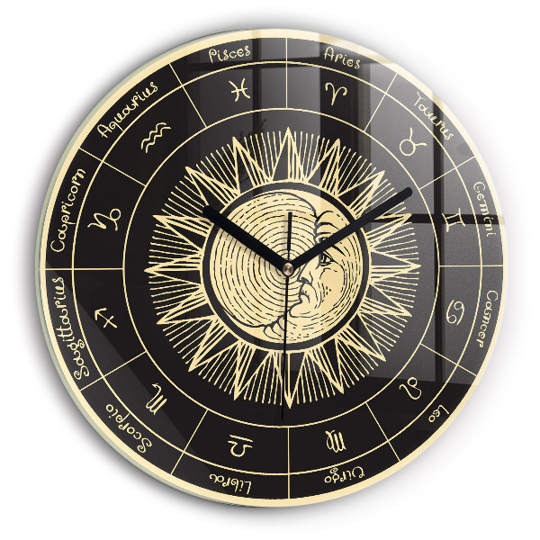 Round wall clock Zodiacs and Sun