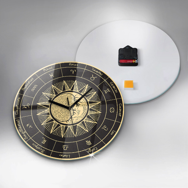 Round wall clock Zodiacs and Sun