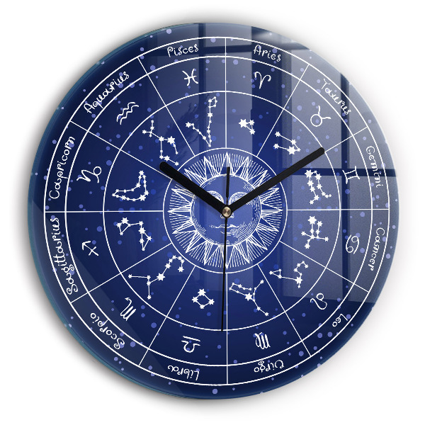 Round wall clock Zodiac Constellations on a Sky Blue Background