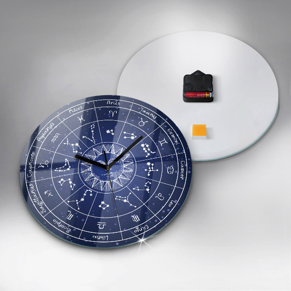 Round wall clock Zodiac Constellations on a Sky Blue Background