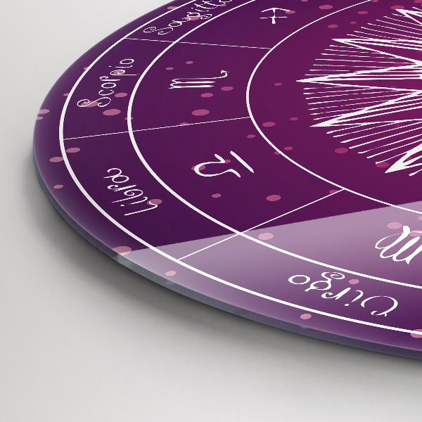 Round wall clock Zodiac Constellations on a Purple Background