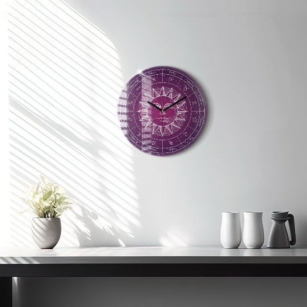 Round wall clock Zodiac Constellations on a Purple Background