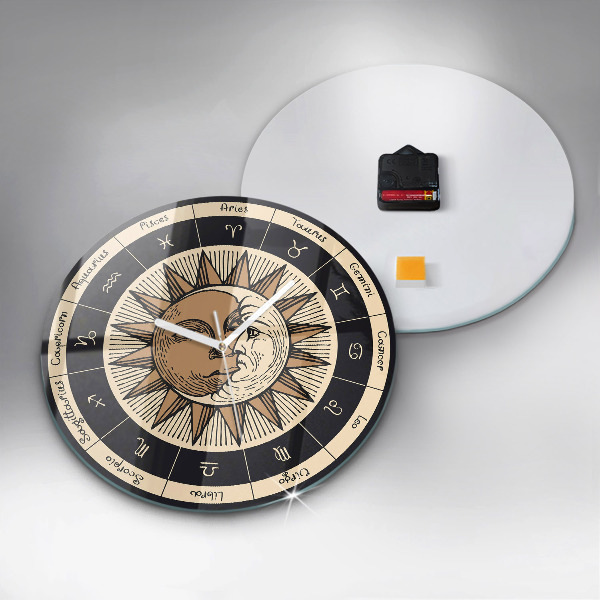 Round wall clock Sun and Zodiacs