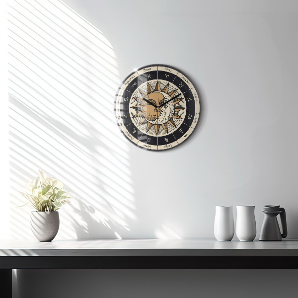 Round wall clock Sun and Zodiacs